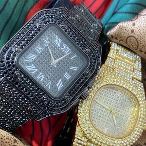 Black and Gold Pavé lab ice Watches - Pair